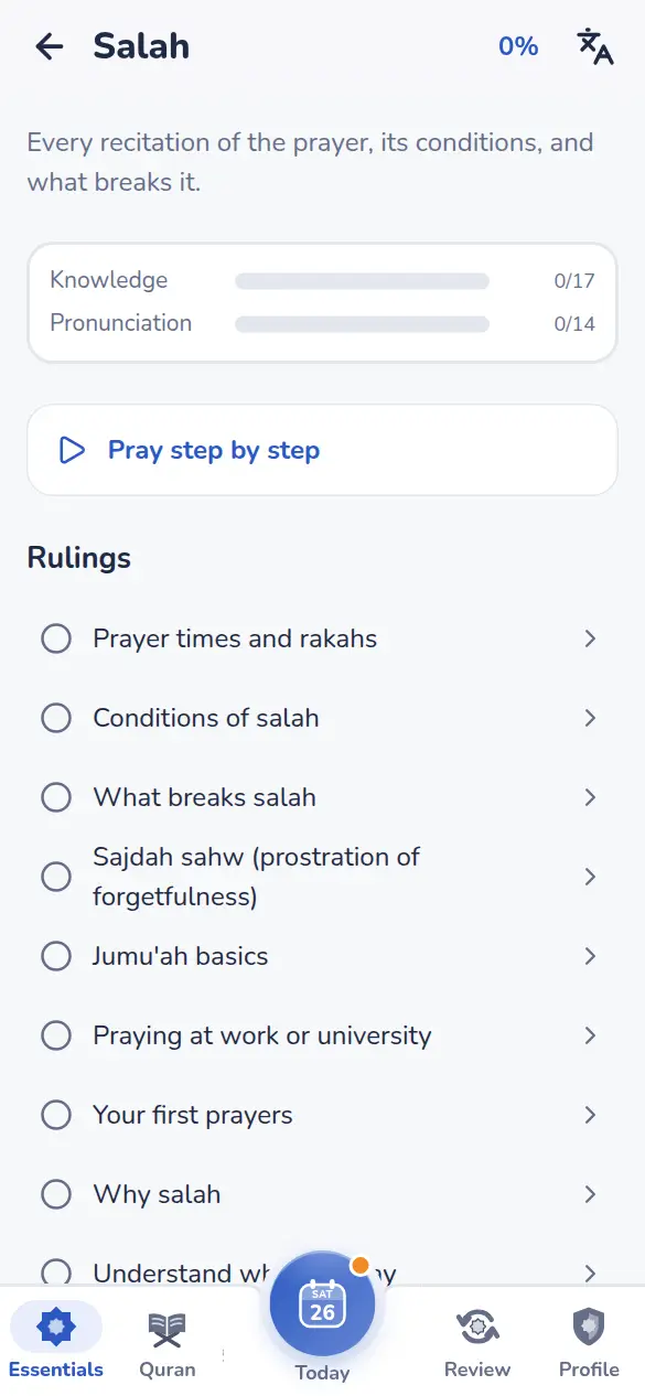 The Salah section