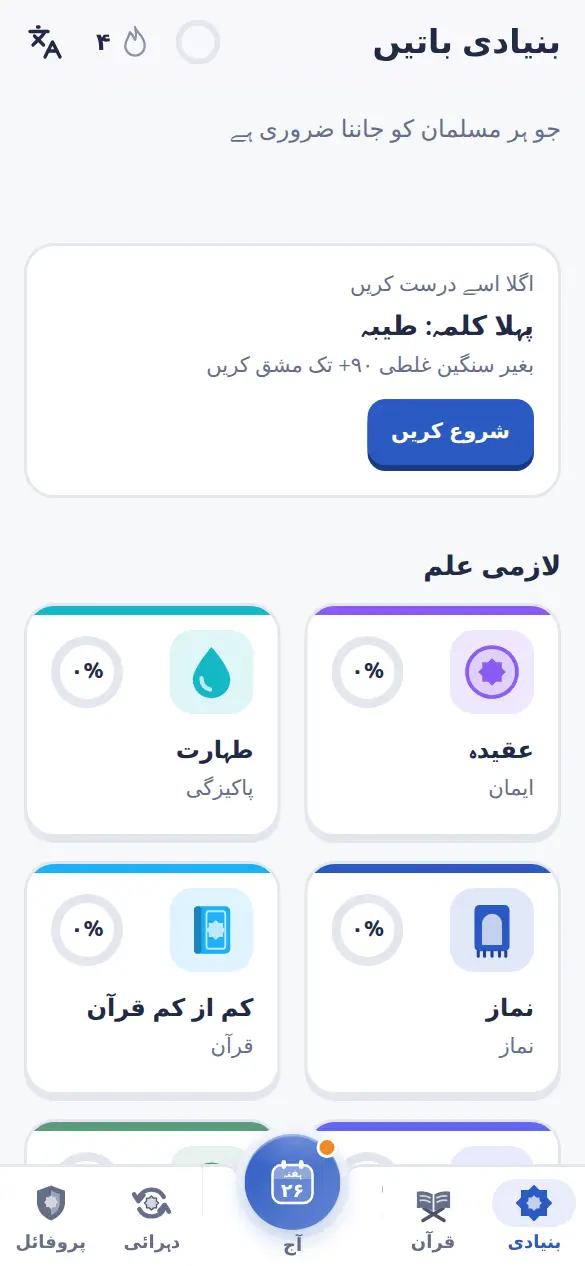 ضروری علم: ہر حصہ پیش رفت کے دائرے کے ساتھ